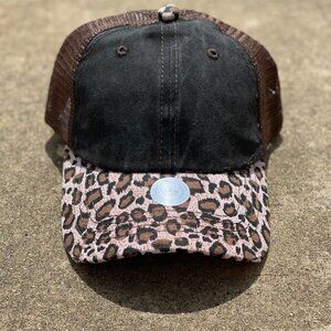 Crisscross Ponytail Brown Leopard Bill Cap